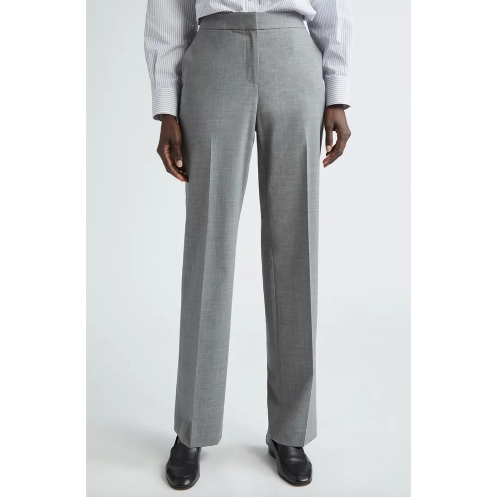 Lafayette 148 NY Irving Straight Leg Stretch Wool Pants in Nickel Women 12‎ $595